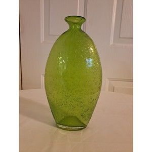 Amici Green Ar Glass Vase 9 1/2" Tall Oval Bubble Art Italian Glass